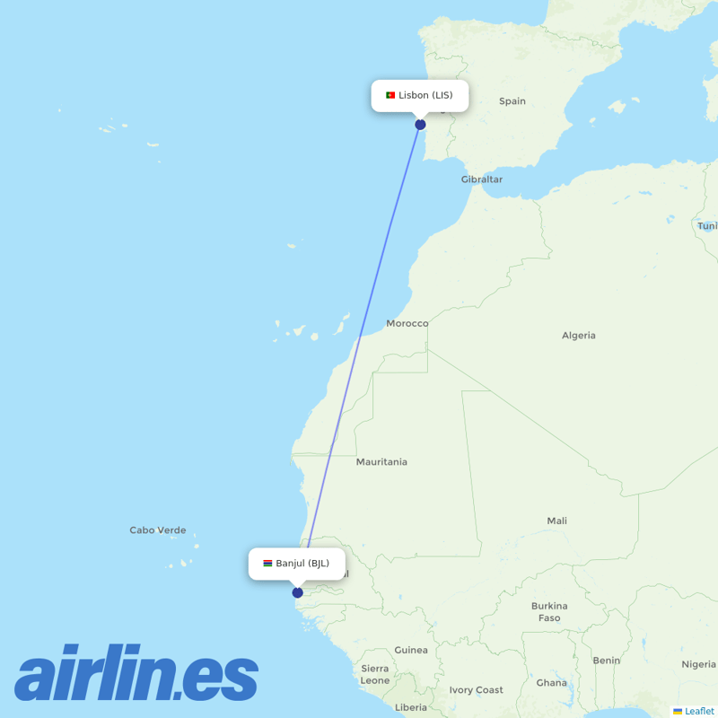 TAP Portugal from Banjul International destination map