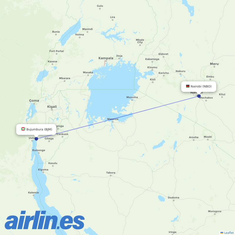Kenya Airways from Bujumbura International destination map
