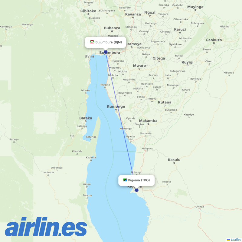Air Tanzania from Bujumbura International destination map