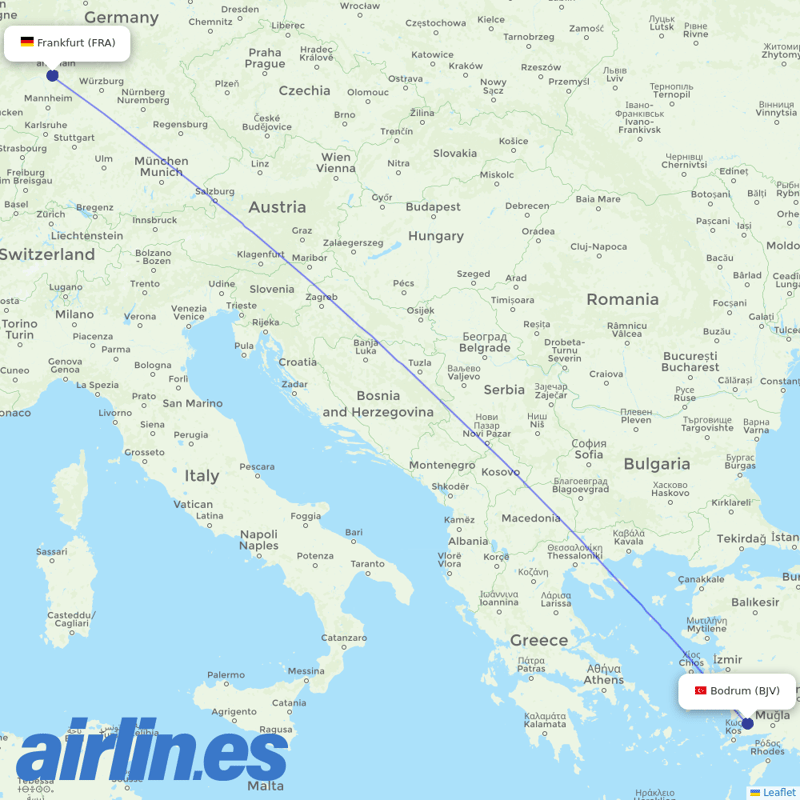 Discover Airlines from Bodrum - Milas destination map