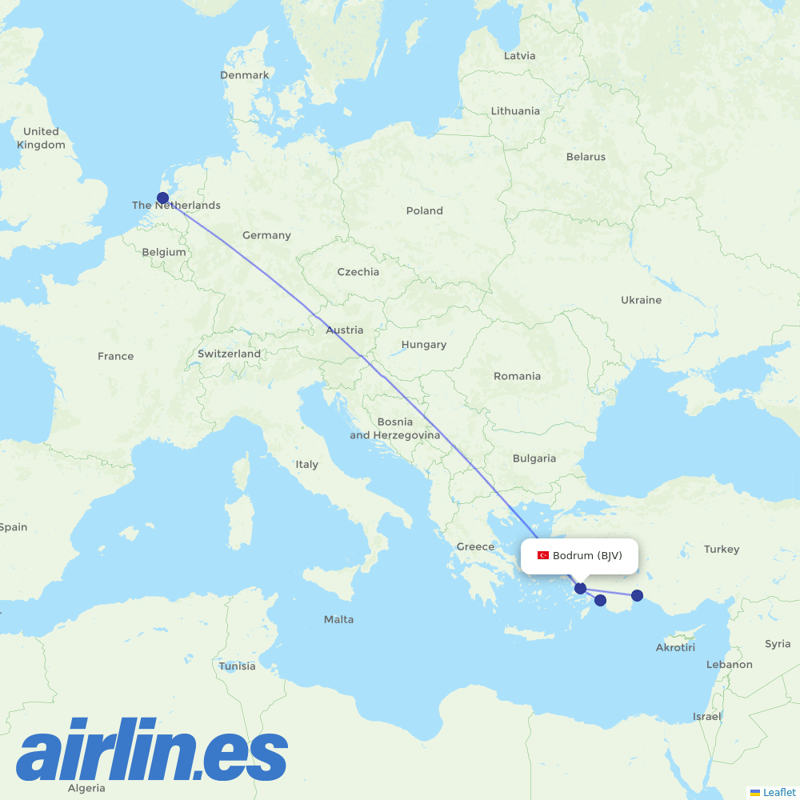 TUIfly Netherlands from Bodrum - Milas destination map