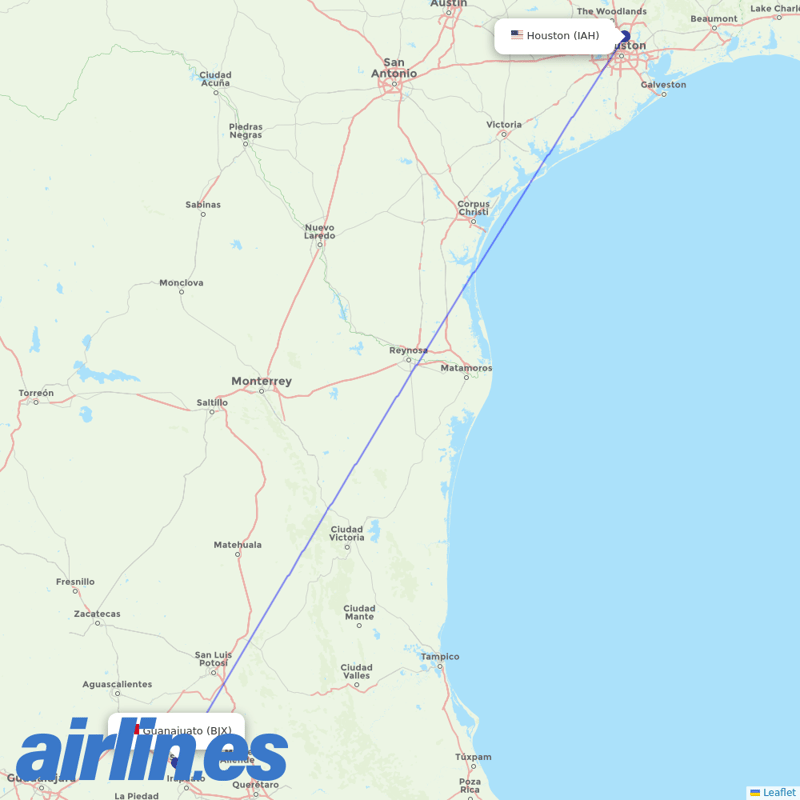 United Airlines from Guanajuato destination map