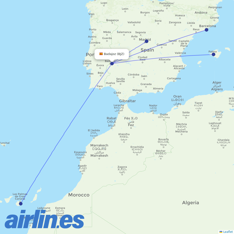 Iberia from Talavera La Real destination map
