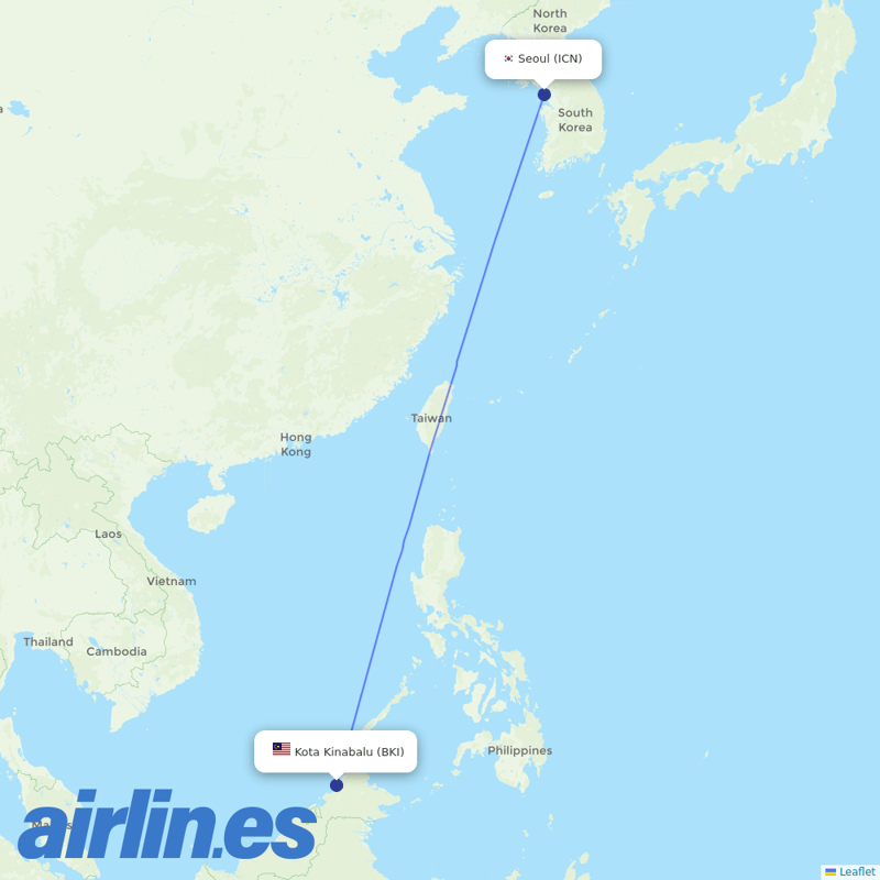 Jeju Air from Kota Kinabalu International destination map