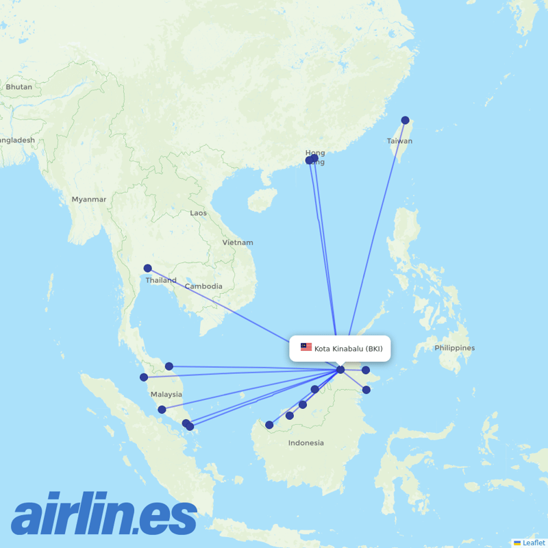 AirAsia from Kota Kinabalu International destination map