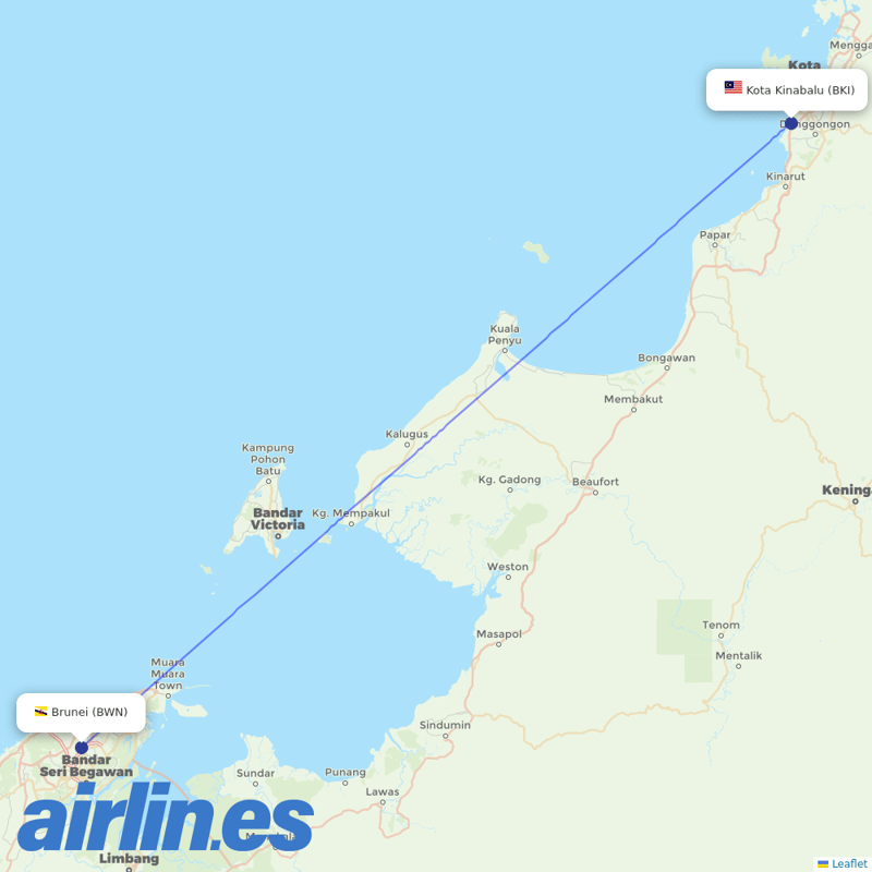 Royal Brunei Airlines from Kota Kinabalu International destination map