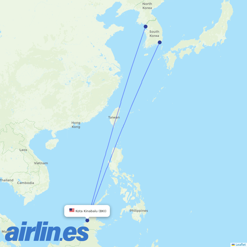 Jin Air from Kota Kinabalu International destination map