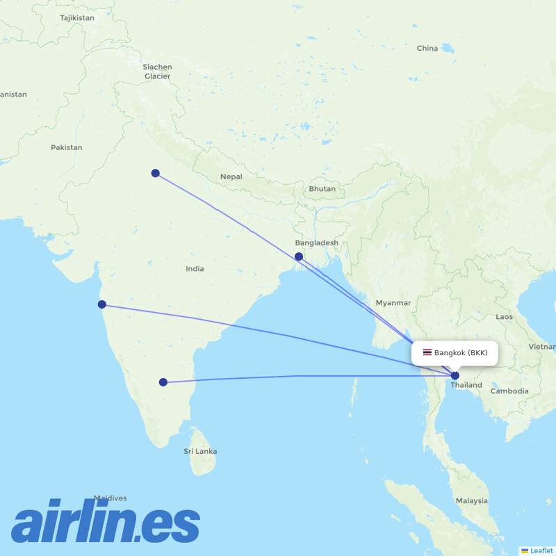 IndiGo from Suvarnabhumi Airport destination map