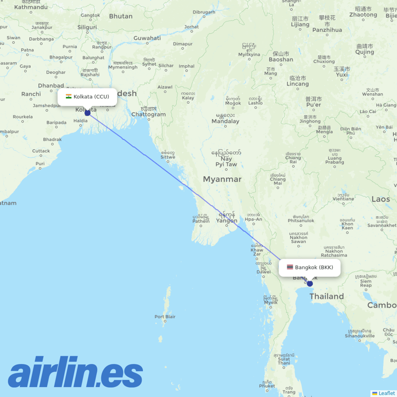 Bhutan Airlines from Suvarnabhumi Airport destination map