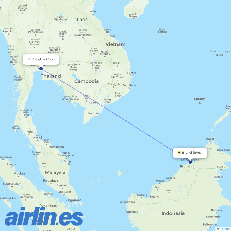 Royal Brunei Airlines from Suvarnabhumi Airport destination map