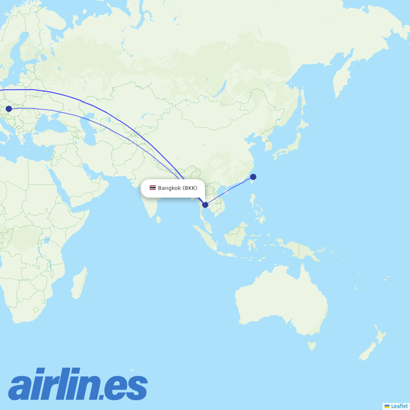 EVA Air from Suvarnabhumi Airport destination map
