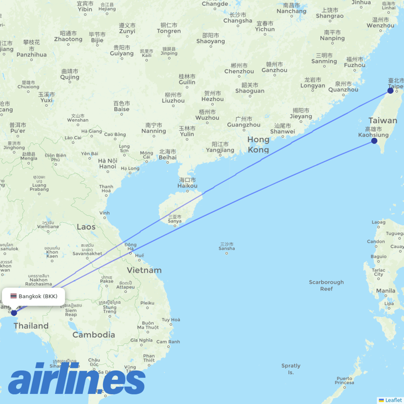 China Airlines from Suvarnabhumi Airport destination map