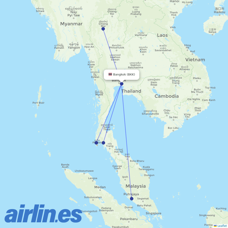 Thai AirAsia from Suvarnabhumi Airport destination map