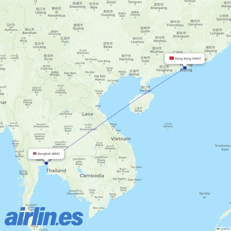 Hong Kong Airlines from Suvarnabhumi Airport destination map