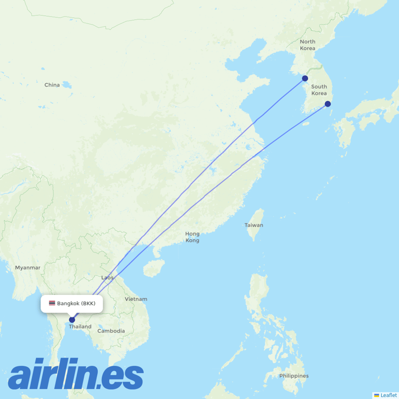 Korean Air from Suvarnabhumi Airport destination map