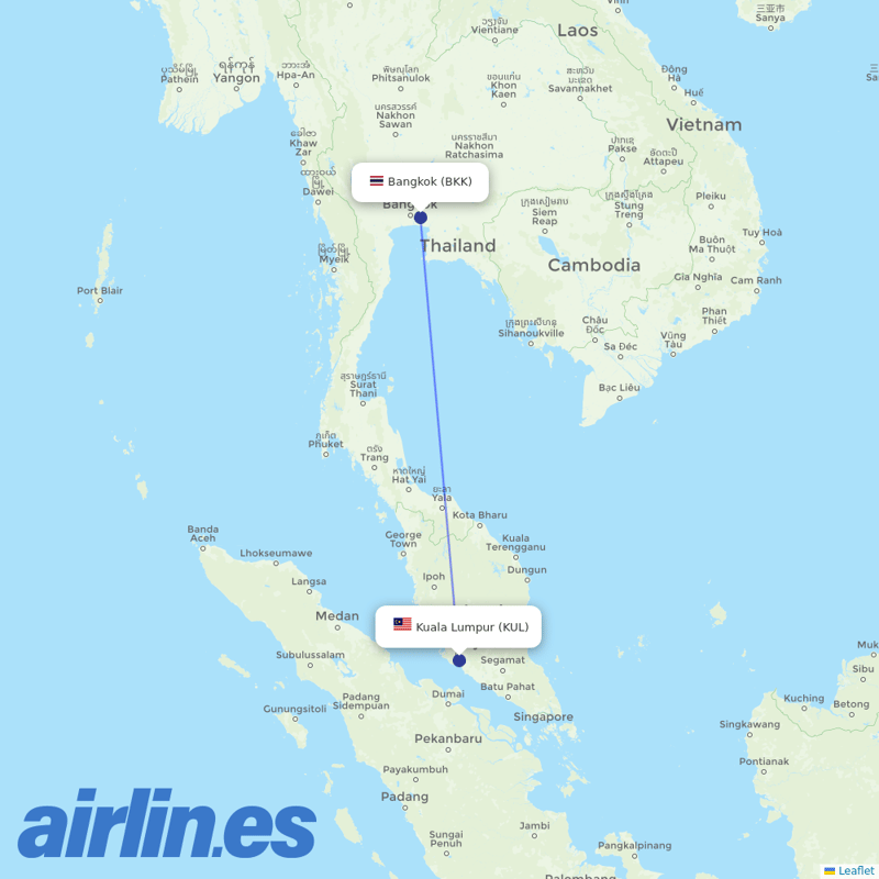 Malaysia Airlines from Suvarnabhumi Airport destination map