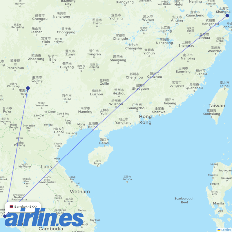 China Eastern Airlines from Suvarnabhumi Airport destination map