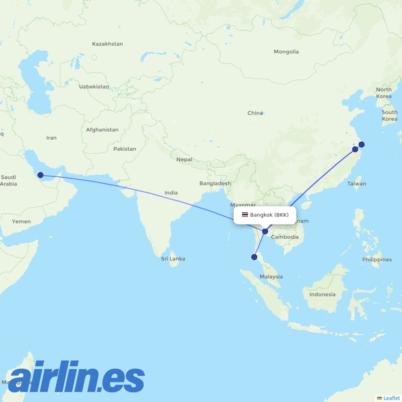 Qatar Airways from Suvarnabhumi Airport destination map