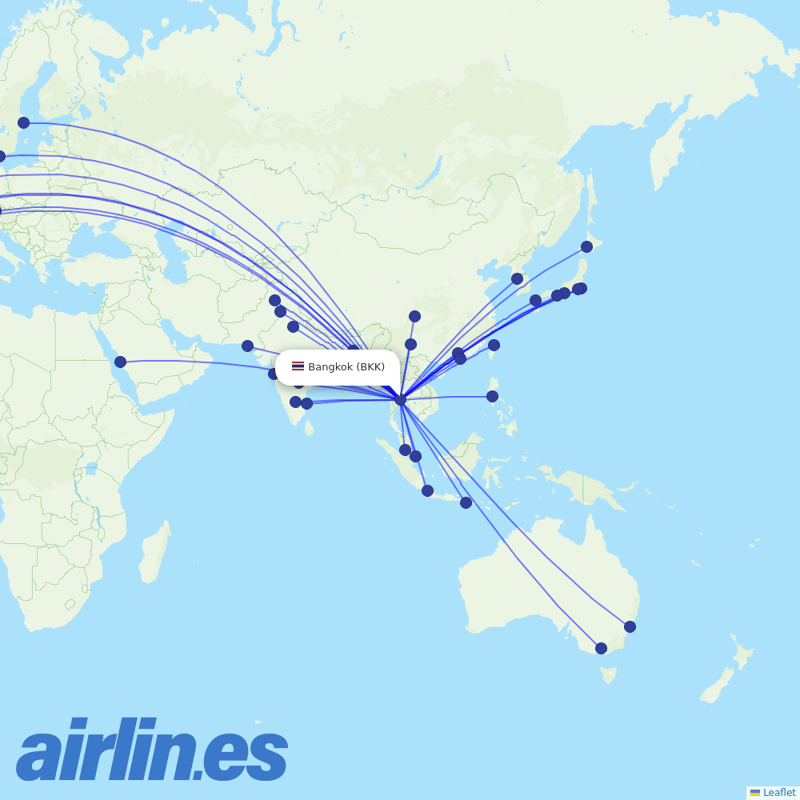 Thai Airways International from Suvarnabhumi Airport destination map