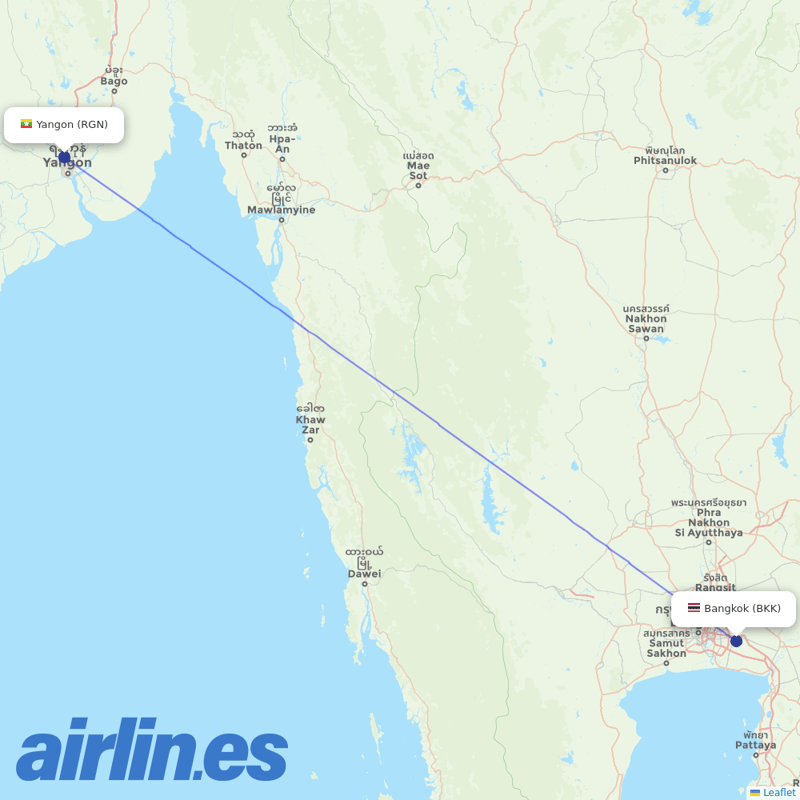 Myanmar National Airlines from Suvarnabhumi Airport destination map
