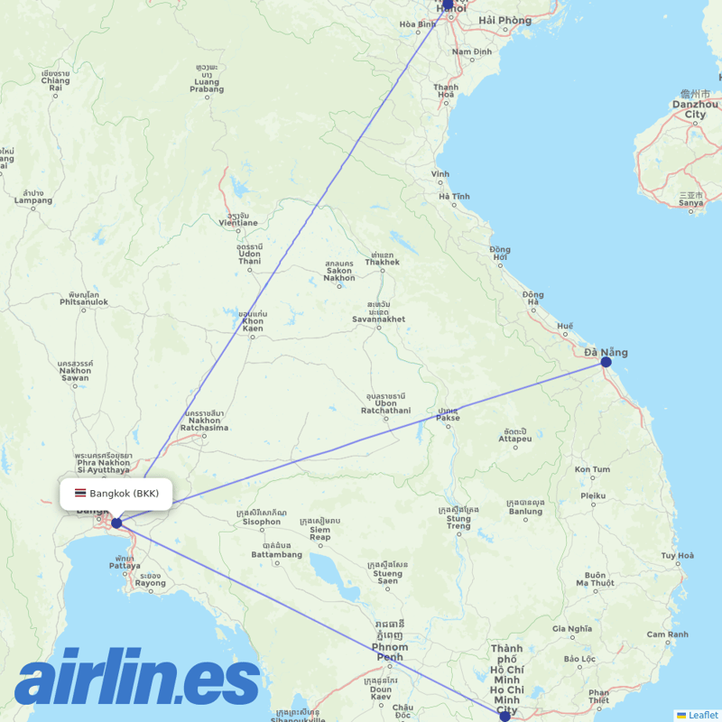 Vietnam Airlines from Suvarnabhumi Airport destination map