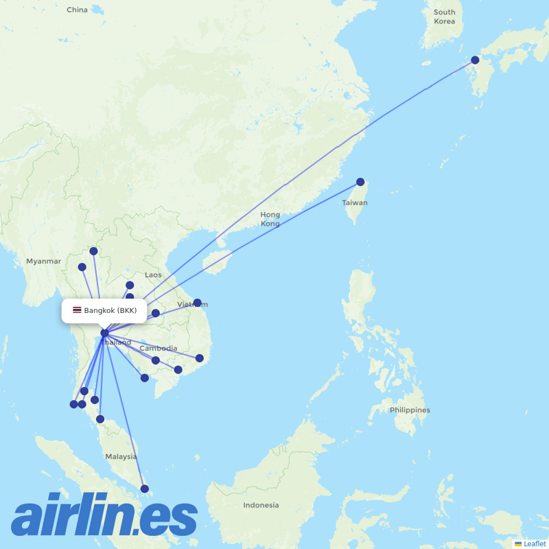Thai Vietjet Air from Suvarnabhumi Airport destination map