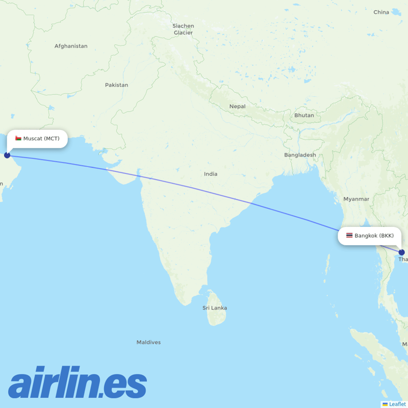 Oman Air from Suvarnabhumi Airport destination map