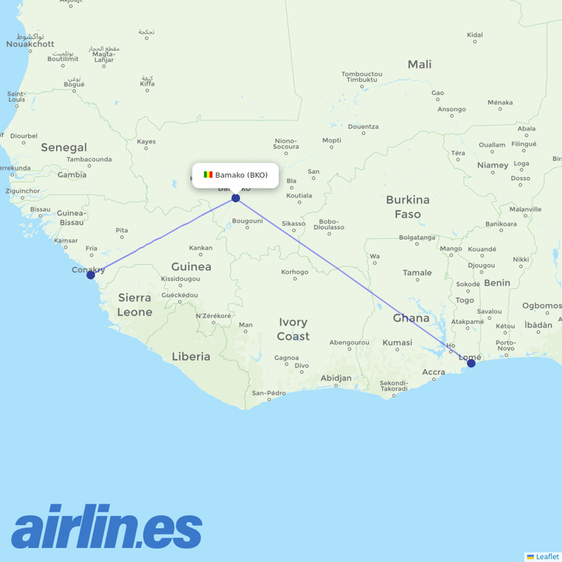 ASKY Airlines from Bamako Senou destination map
