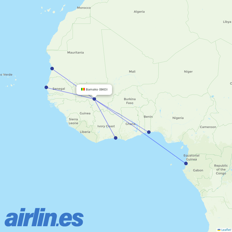 Mauritania Airlines International from Bamako Senou destination map