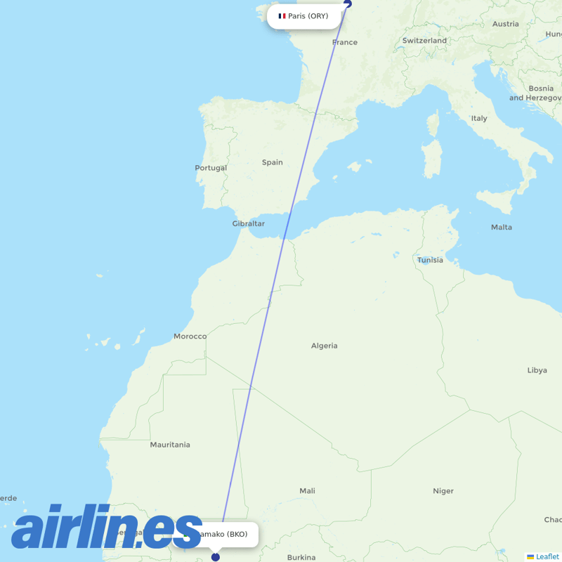 Corsair from Bamako Senou destination map