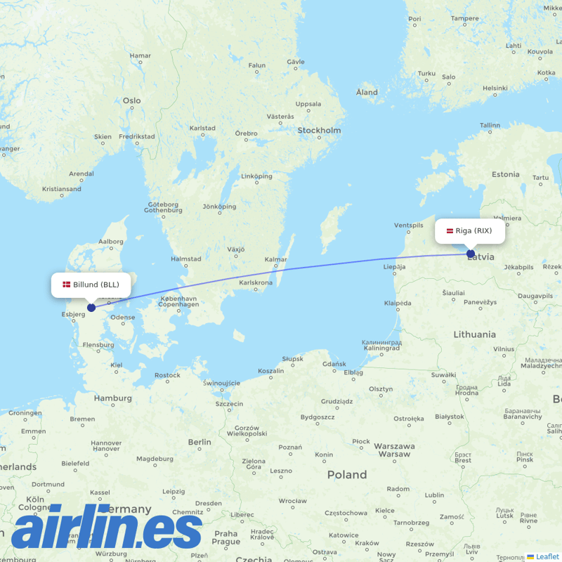 Air Baltic from Billund Airport destination map