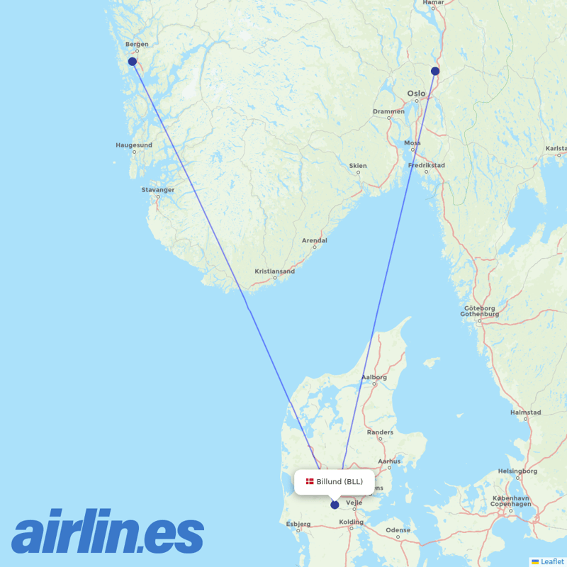 Norwegian Air from Billund Airport destination map