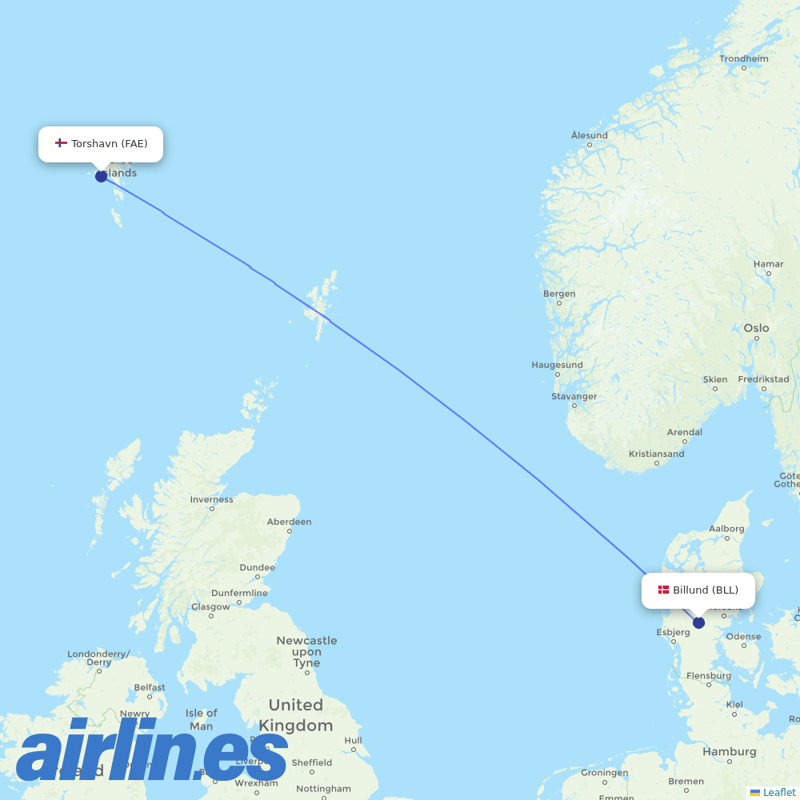 Atlantic Airways from Billund Airport destination map