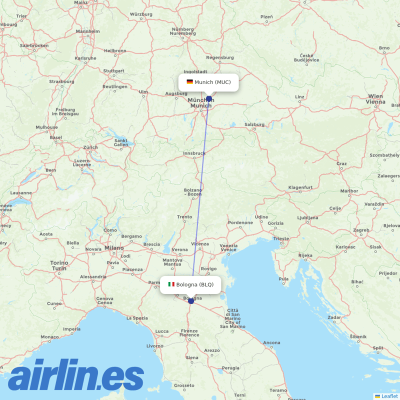 Air Dolomiti from Bologna Guglielmo Marconi Airport destination map