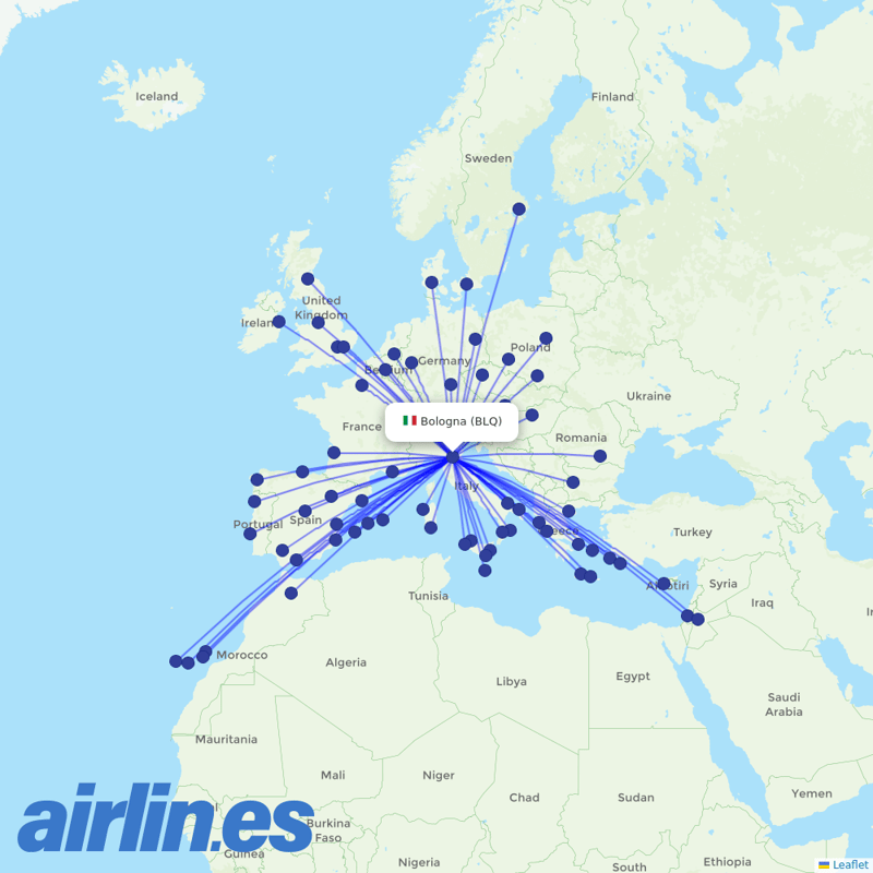 Ryanair from Bologna Guglielmo Marconi Airport destination map