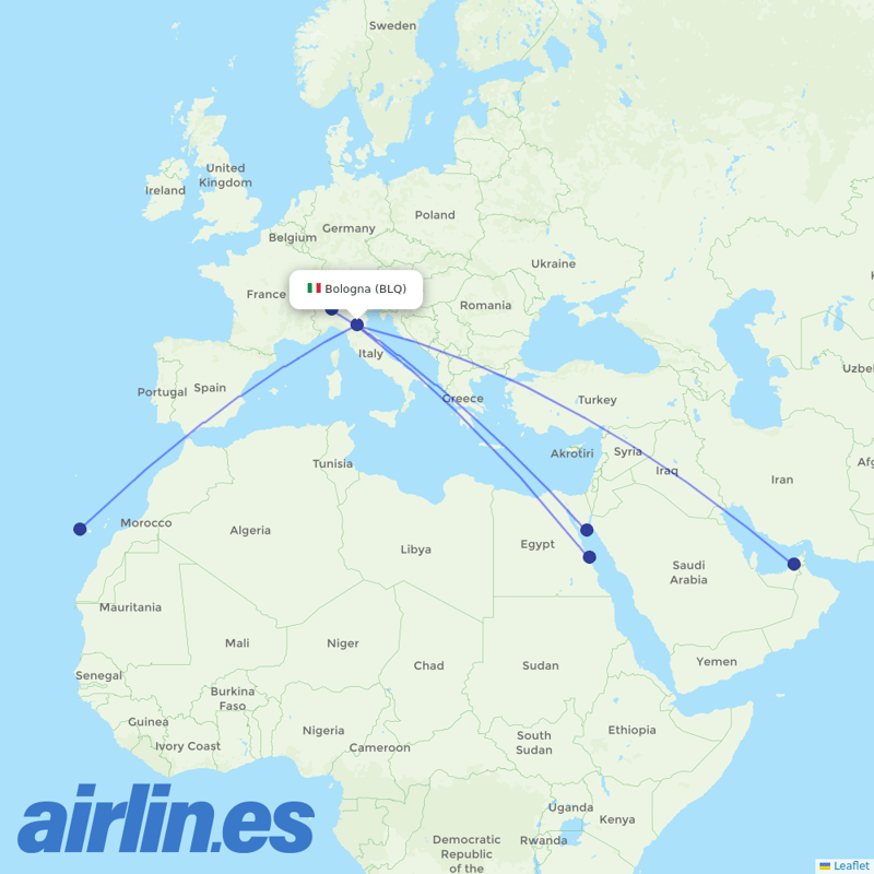 Neos from Bologna Guglielmo Marconi Airport destination map