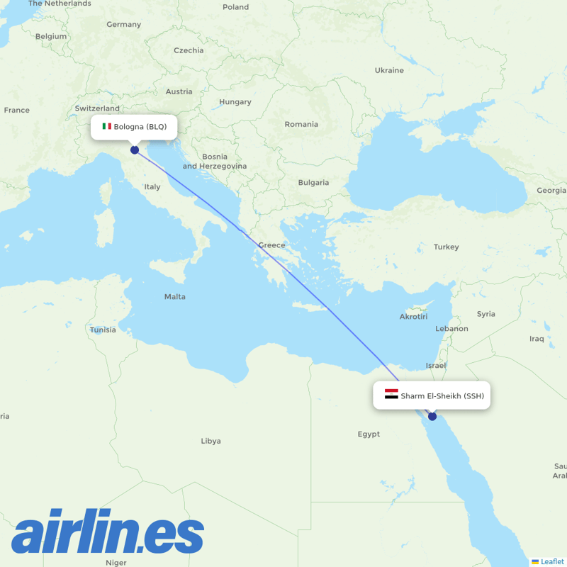 Air Cairo from Bologna Guglielmo Marconi Airport destination map