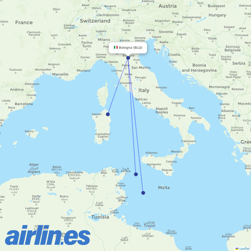 Volotea from Bologna Guglielmo Marconi Airport destination map