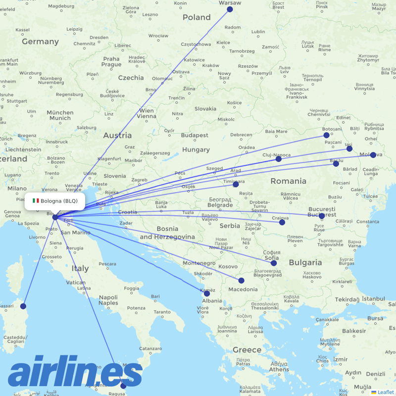 Wizz Air from Bologna Guglielmo Marconi Airport destination map