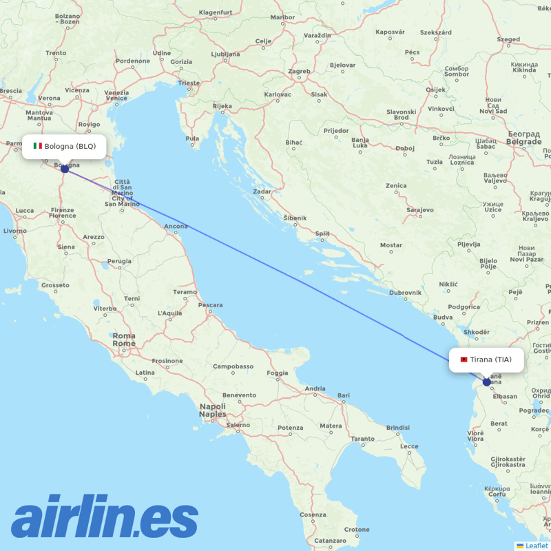 Air Albania from Bologna Guglielmo Marconi Airport destination map