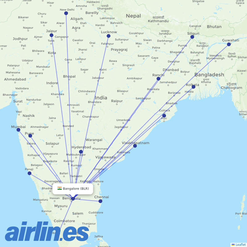 AirAsia India from Kempegowda International Airport destination map