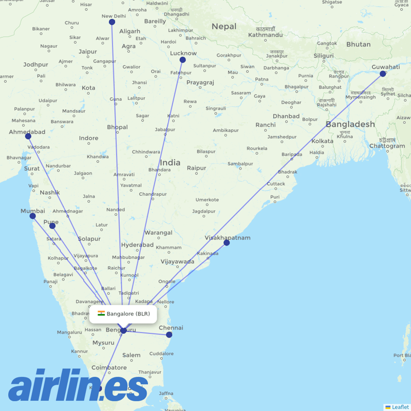 Starlight Airline from Kempegowda International Airport destination map