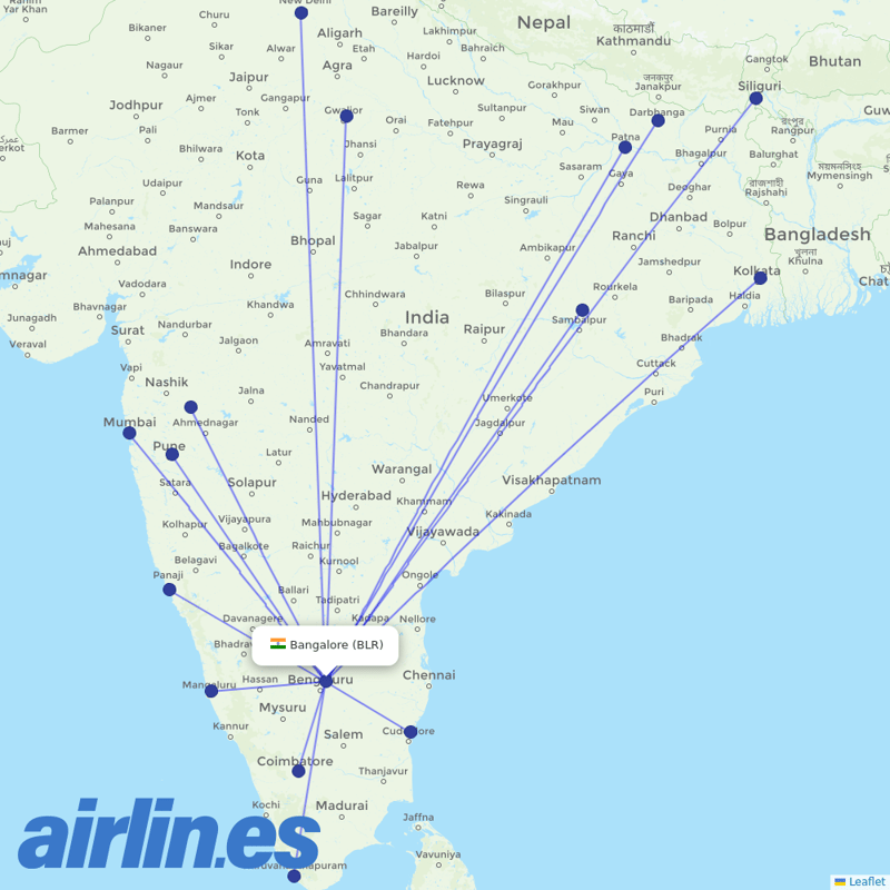 SpiceJet from Kempegowda International Airport destination map