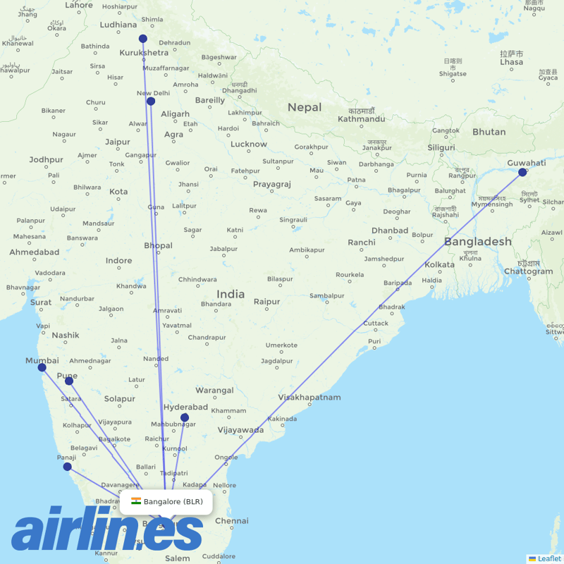 Vistara from Kempegowda International Airport destination map