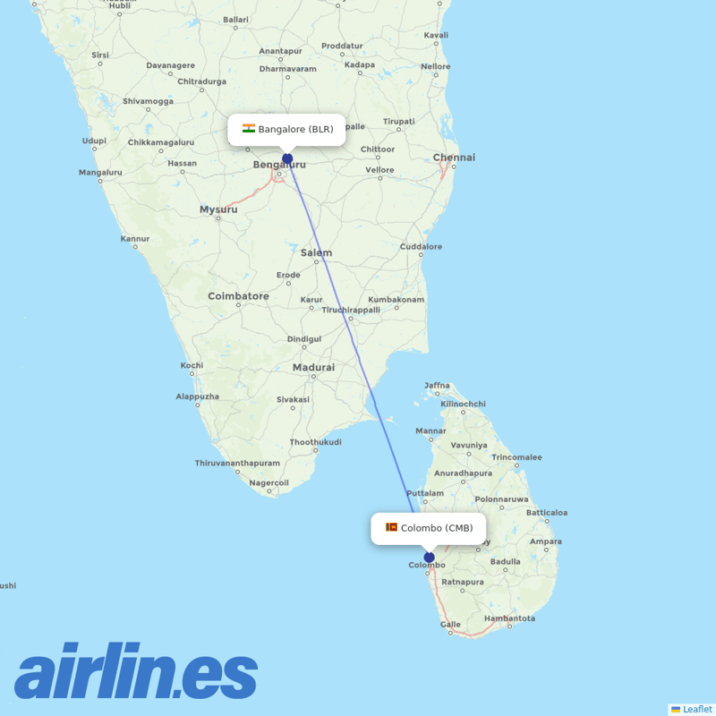 SriLankan Airlines from Kempegowda International Airport destination map