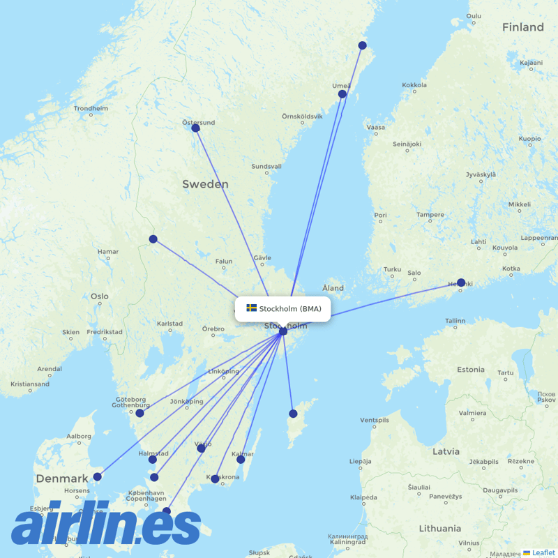 Braathens Regional Airlines from Bromma destination map