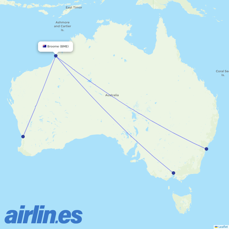 Qantas from Broome destination map
