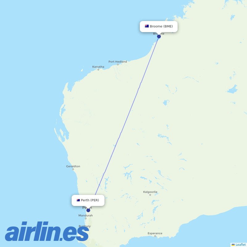 Virgin Australia from Broome destination map