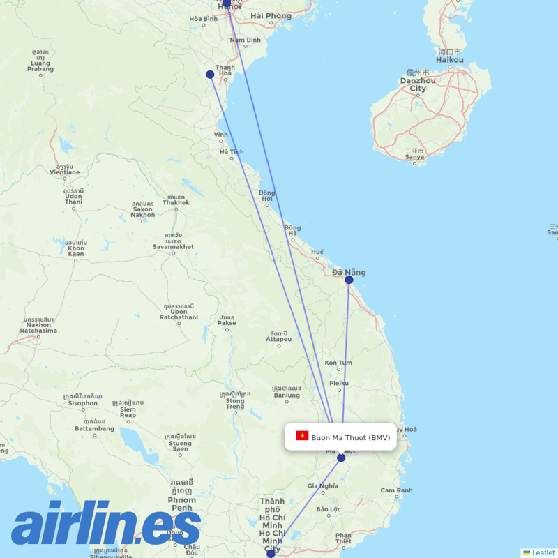 Vietnam Airlines from Banmethuot destination map