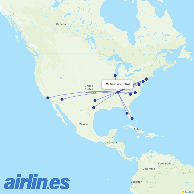 American Airlines from Nashville International destination map